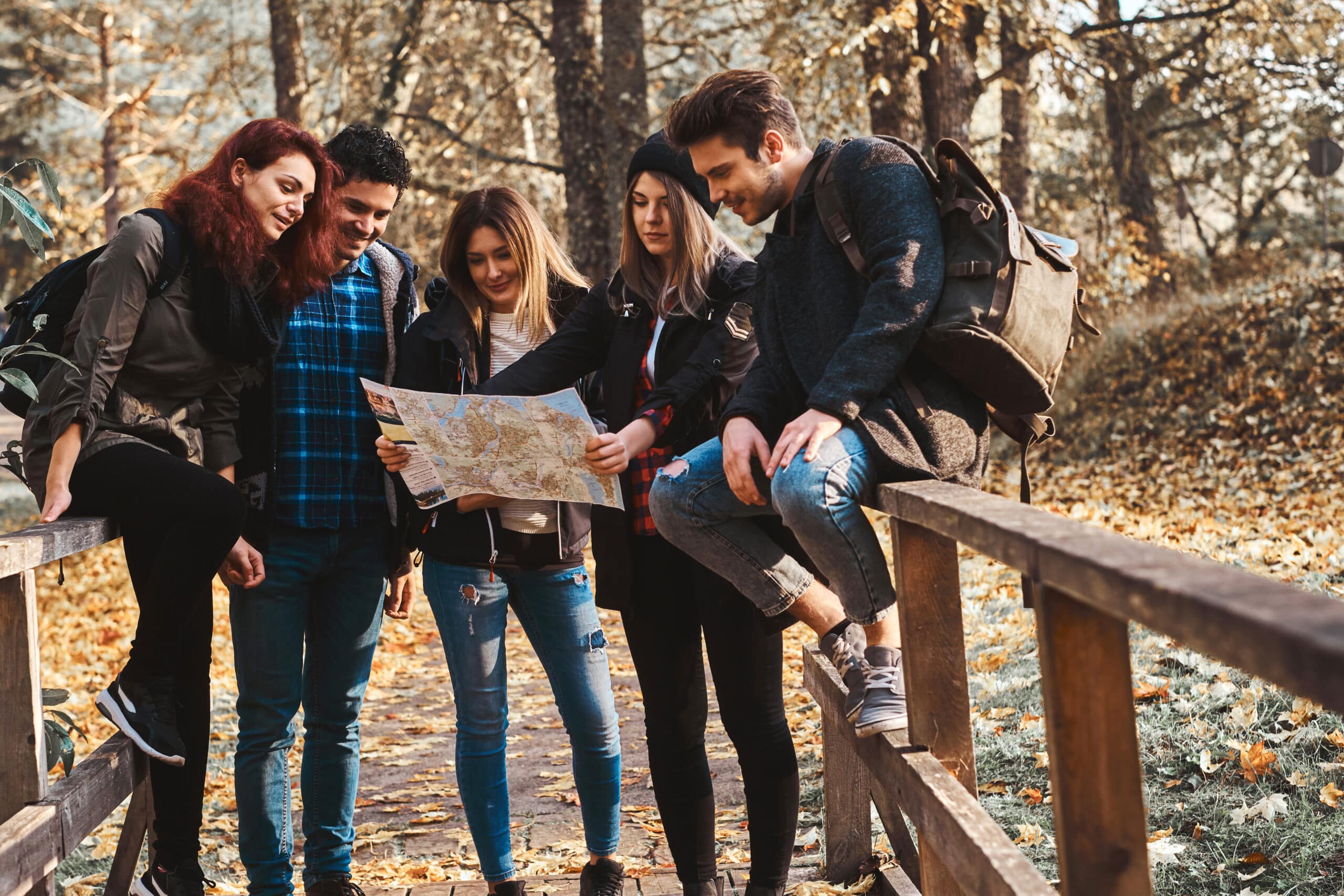 Group of friends visiting the city on foot