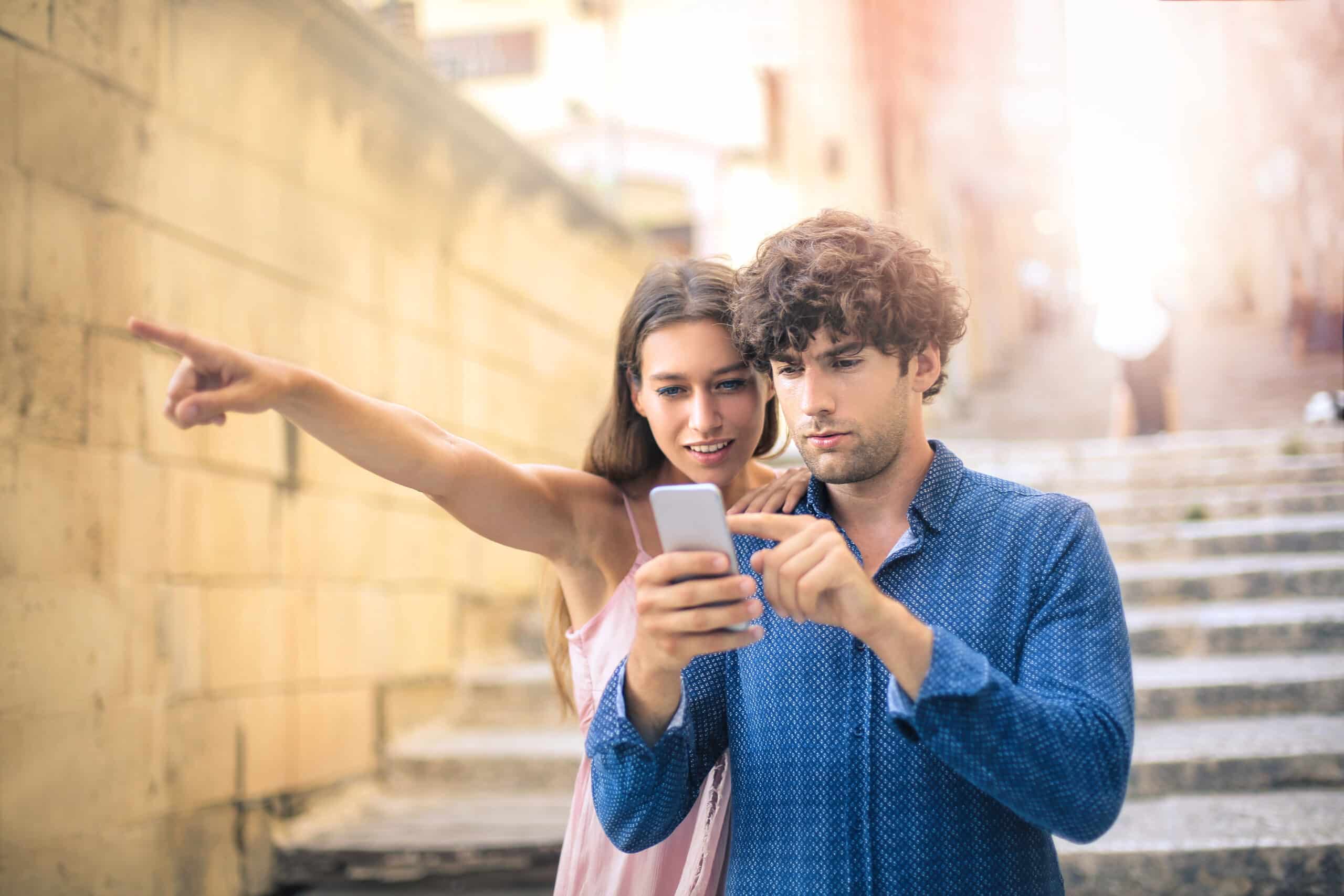 Tourist using mobile