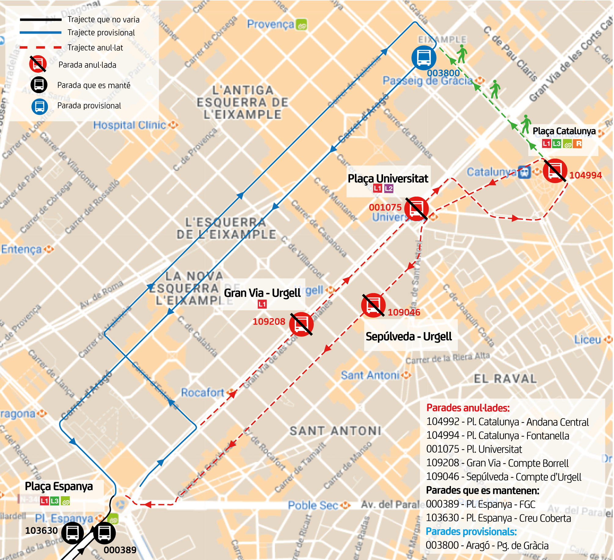 Mapa parada provisional Aragó - Pg. de Gràcia