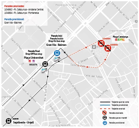 Parada provisional a Gran Via - Balmes