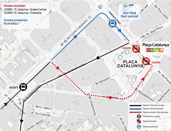 Mapa provisional parada Catalunya anulada provisional en Pg. de Gràcia 7