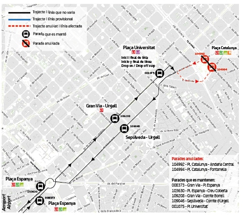 Mapa recorrido alternativo inicio y final Pl. Universidad