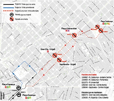 recorrido alternativo única parada Pl. Espanya